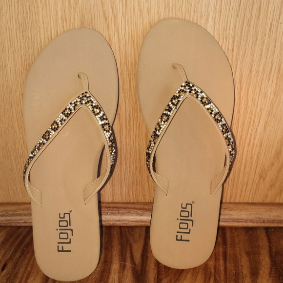 Flojos Rhinestone Animal Print Flip Flops.  #102 - Picture 5 of 5
